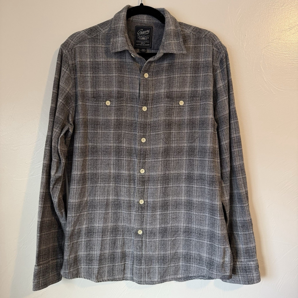 Grayers Heritage Flannel Long Sleeve Grey Plaid 100% Cotton Size Medium